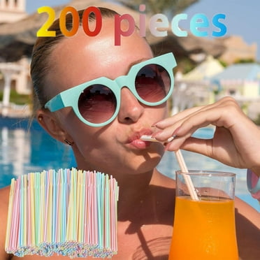 Yyuenw 200 Pcs Straws Disposable, 8.5" High Flexible Plastic Straws,Bendable Disposable Drinking Straws -Striped Assorted Colors for Home Use Milk Juice Drinks