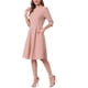 thumbnail image 4 of Vestido Inspirador Chic para Trabajar con Cuello Barco, Mangas Cortas, Midi, Acampanado, para Oficina, Talla XS, Color Rosa, 4 of 6