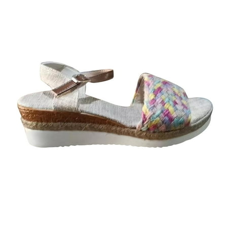 

Women Espadrille Sandals Hessian Wedges Shoes Platform Open Toe Wedge Buckle Ankle Strap Sandal High Heels Memory Foam Fashion Summer Shoes