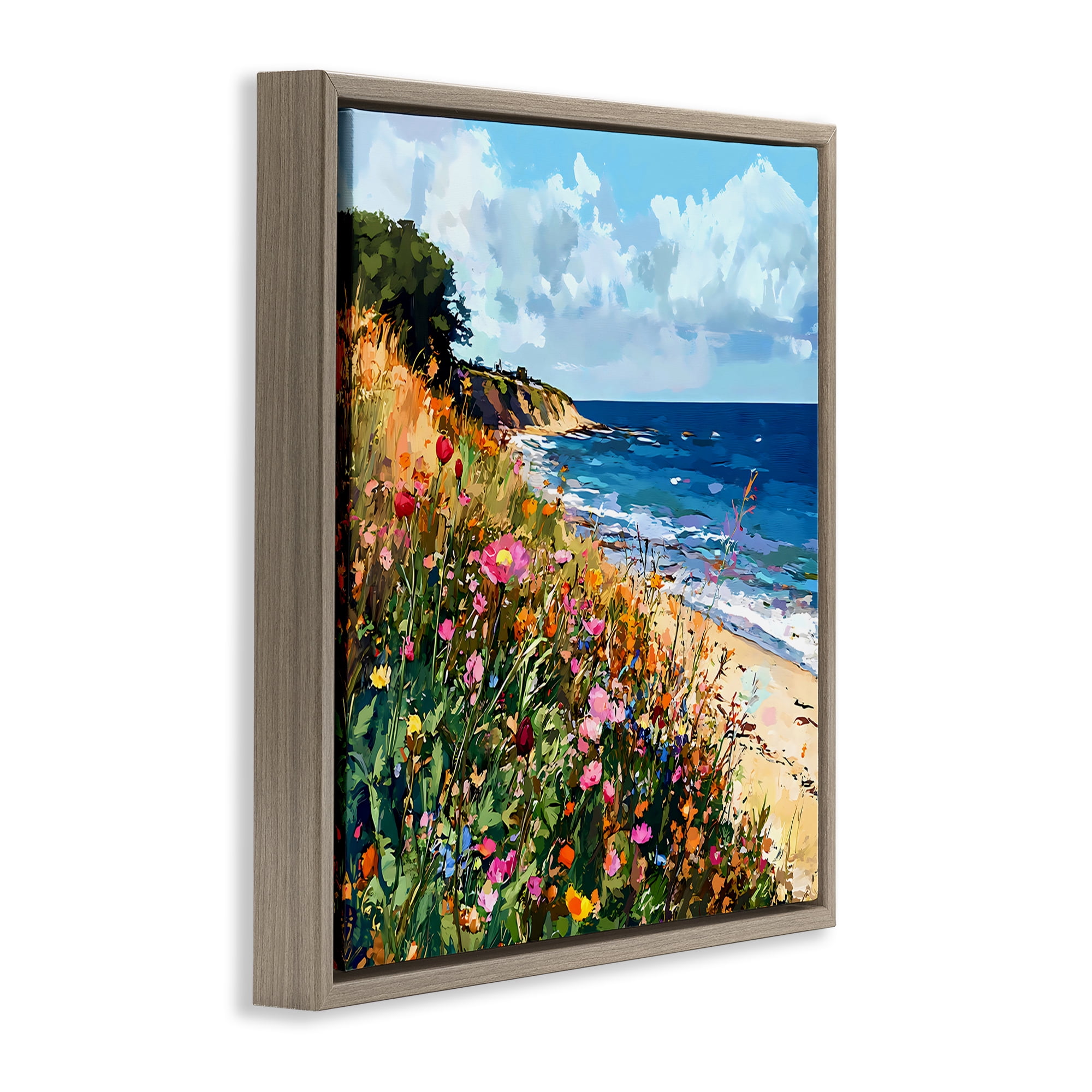 Stupell Industries Enchanted Oceanside Meadow Brown Framed Floater Canvas Wall Art, design by Creative Studio