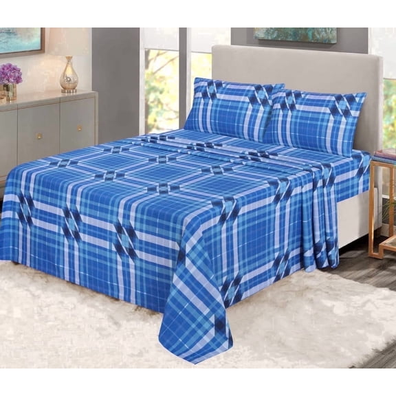 RUVANTI 100% Cotton 4 Pcs Flannel Sheets California King, Deep Pocket, Warm, Super Soft, Breathable, Moisture Wicking Flannel Bed Sheet Set Include Flat, Fitted Sheet, 2 Pillowcase - Coastal