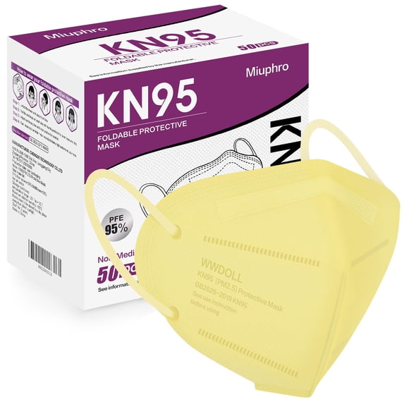 Mascarilla facial Miuphro KN95, respirador desechable, paquete de 50 unidades, color amarillo