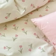 thumbnail image 5 of Pink Tulips Flower White Reversible Duvet Cover Set 100% Cotton Girls Aesthetic Garden Style Bedding Set,Full Size, 5 of 5