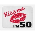 thumbnail image 1 of 50th Birthday Bath Mat, Red Colored Attractive Lips Stencil Art Style Kiss Me I'm Fifty Quote, Non-Slip Plush Mat Bathroom Kitchen Laundry Room Decor, 29.5 X 17.5 Inches, Red Black White, Ambesonne, 1 of 2