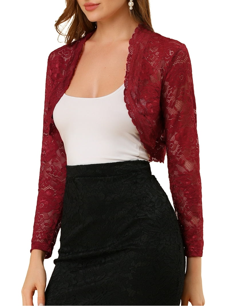 DARING DIVA Women's Lace Bolero Shrugs Sheer Crop Cardigan M Dark