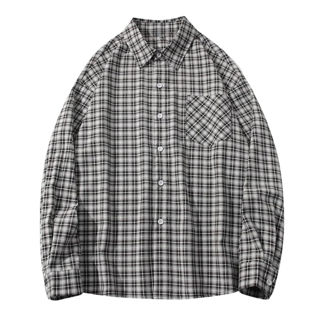 Men's Flannel Shirt, Long Sleeve Button Down Design, Soft Polyester Checkered Pattern, Folded Collar for Casual Comfort, Ideal for Dating and Vacation Wear