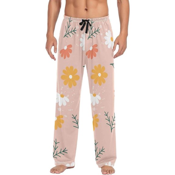 Cute Flowers Season Pink Ghost Pajama Pants, Men's Lounge Pants Light with Drawstring and Pockets, Christmas New Year Birthday Father's Day Gifts, X-Large
