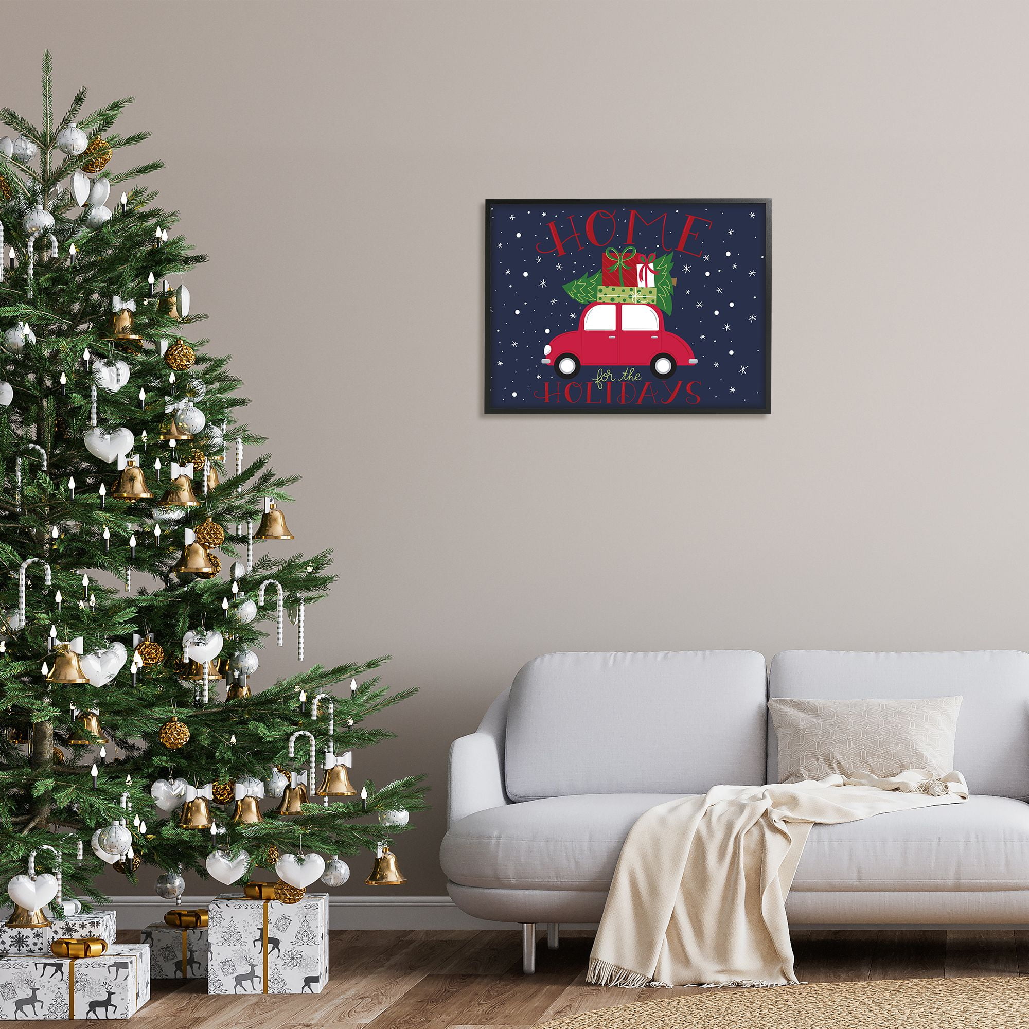 Stupell Indtries Home for Holidays Sentiment Red Car Presents Snow,30 x 24,Design by Amanda McGee