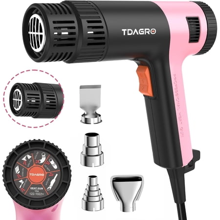 Heat Gun for crafting 1800W, 122?~1202? Variable Temperature Control with 2-Temp Settings 4 Nozzles, 1.5s Fast Heating Mini Resin, Shrink PVC Tubing/Crafts and Vinyl Wrap(Pink)