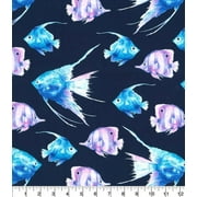 Fabric Traditions Nautical Wilderness Novelty Prints Fish blue black 100% Cotton Fabric sold by the yard