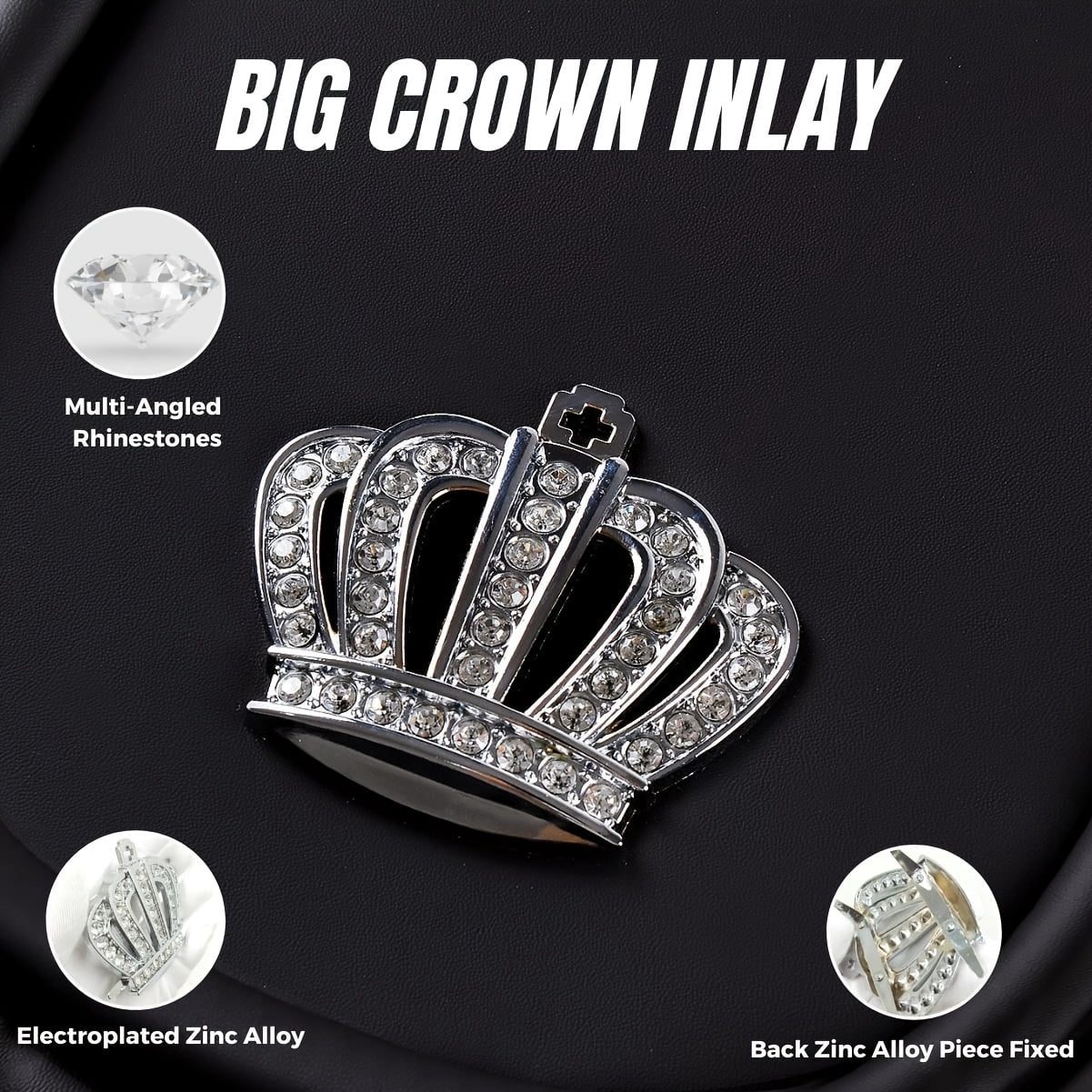 Universal Luxury Car Seat Covers, Front & Rear Cushion with Sparkling Rhinestone Inlaid Queen Crown, Premium Bling Car Interior Accessories