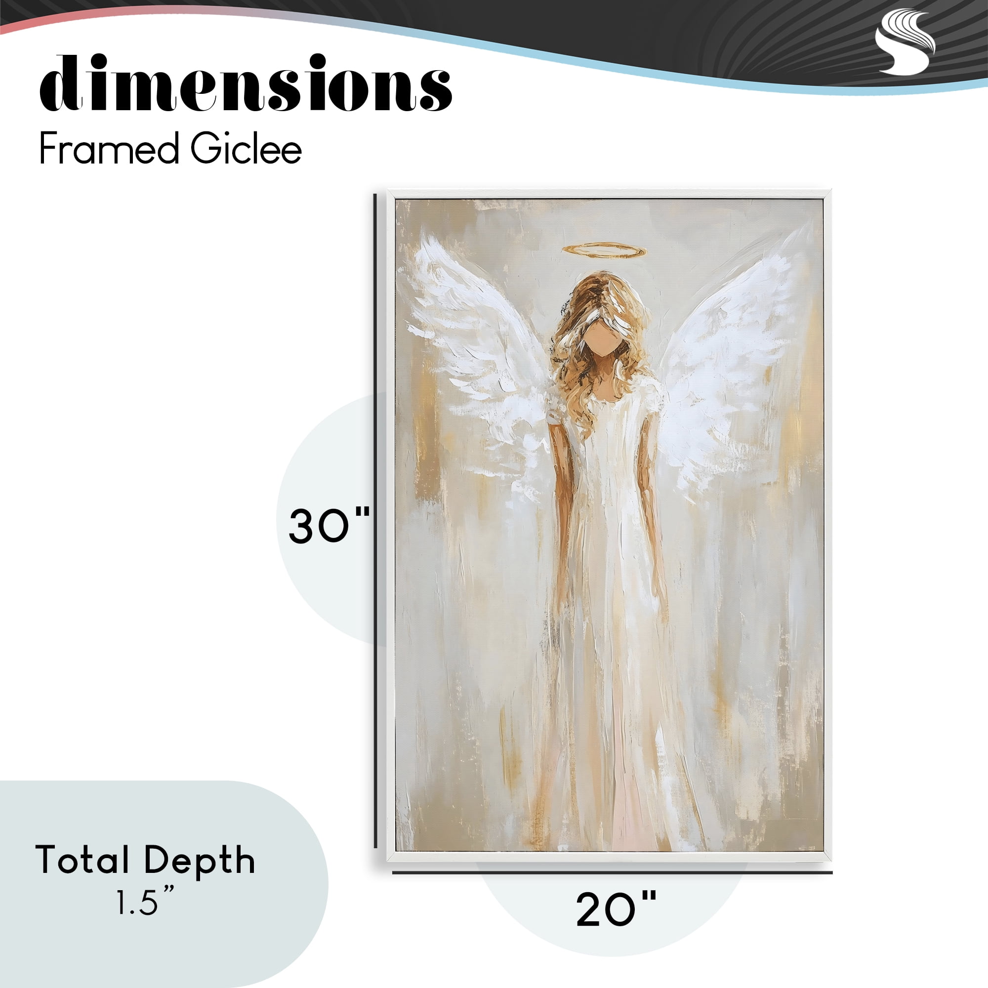 Divine White Robe Angel White Framed Giclee Art, design by Petal Prints Design