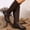 Brown, variant on Lepsheexh Women's Boots Winter Long Tube Solid Color Belt Buckle Decor Round Toe Side Zipper Low Chunky Heel Fashionable Knee High Boots