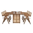 thumbnail image 4 of JERFIT 86.6" Modern Wave Dining Table with Rattan Weave, Solid Wood Kitchen Table for 6, Bohemian Large Oak Finish Rectangular Table for Living Room or Restaurant, 4 of 6