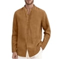 thumbnail image 5 of CONZONE Mens Cotton Linen Shirts Long Sleeve Buttons Down Shirts for Men Trendy Solid Color Lapel Soft Lightweight Summer Tops, 5 of 5