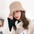 thumbnail image 2 of Portable Korean Sun Protection Lamb Plush Simple Autumn and Winter For Women Lambwool Bucket Hat Korean Style Caps Female Hats Pure Color Caps BLACK, 2 of 8