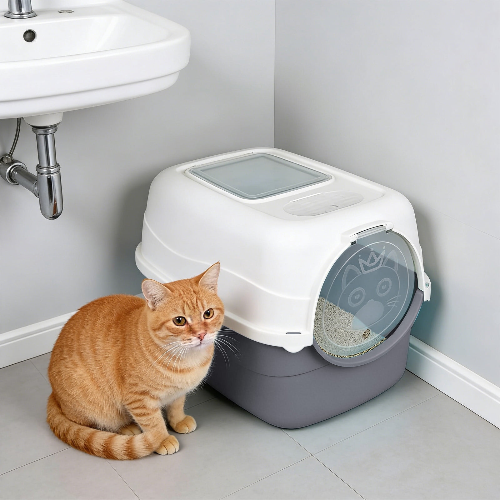 WLAGOOD Front Entry Extra Large Cat Litter Box Fully Enclosed Pan Removable Lid Observation Window Burr-Free Edge Odor Control Anti-Splash Non-Slip Indoor Cat Toilet with Scoop - 18.5×13.4×12.6in