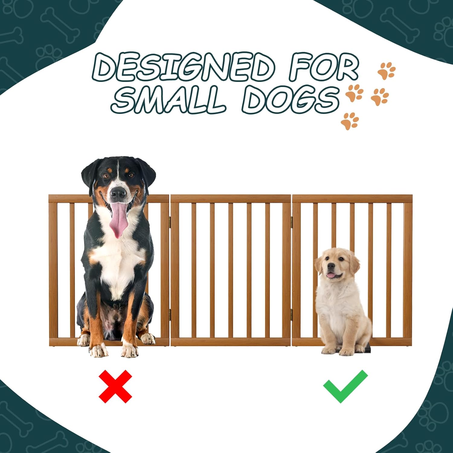 Semiocthome Freestanding Dog Gate 24“Tall, Walnut Foldable Dog Gates for Doorways Stairs Indoor, Wooden 3 Panels Pet Gates for Dogs with 2 Metals Stands, Fully Assembled Door Gates Fences