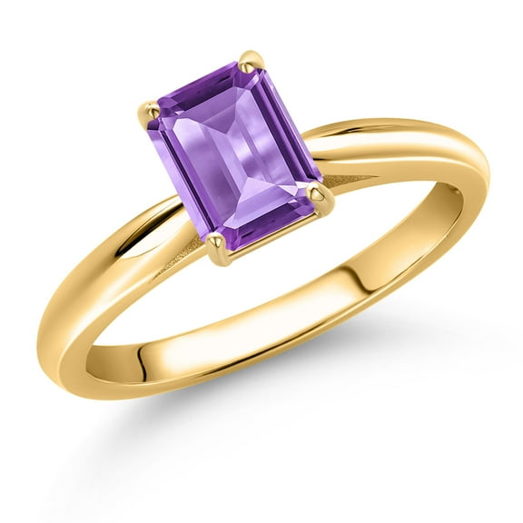 Gem Stone King 10K Yellow Gold Purple Amethyst Engagement Ring for Women | 0.95 Cttw | Octagon 7X5MM | Gemstone February Birthstone | Size 6