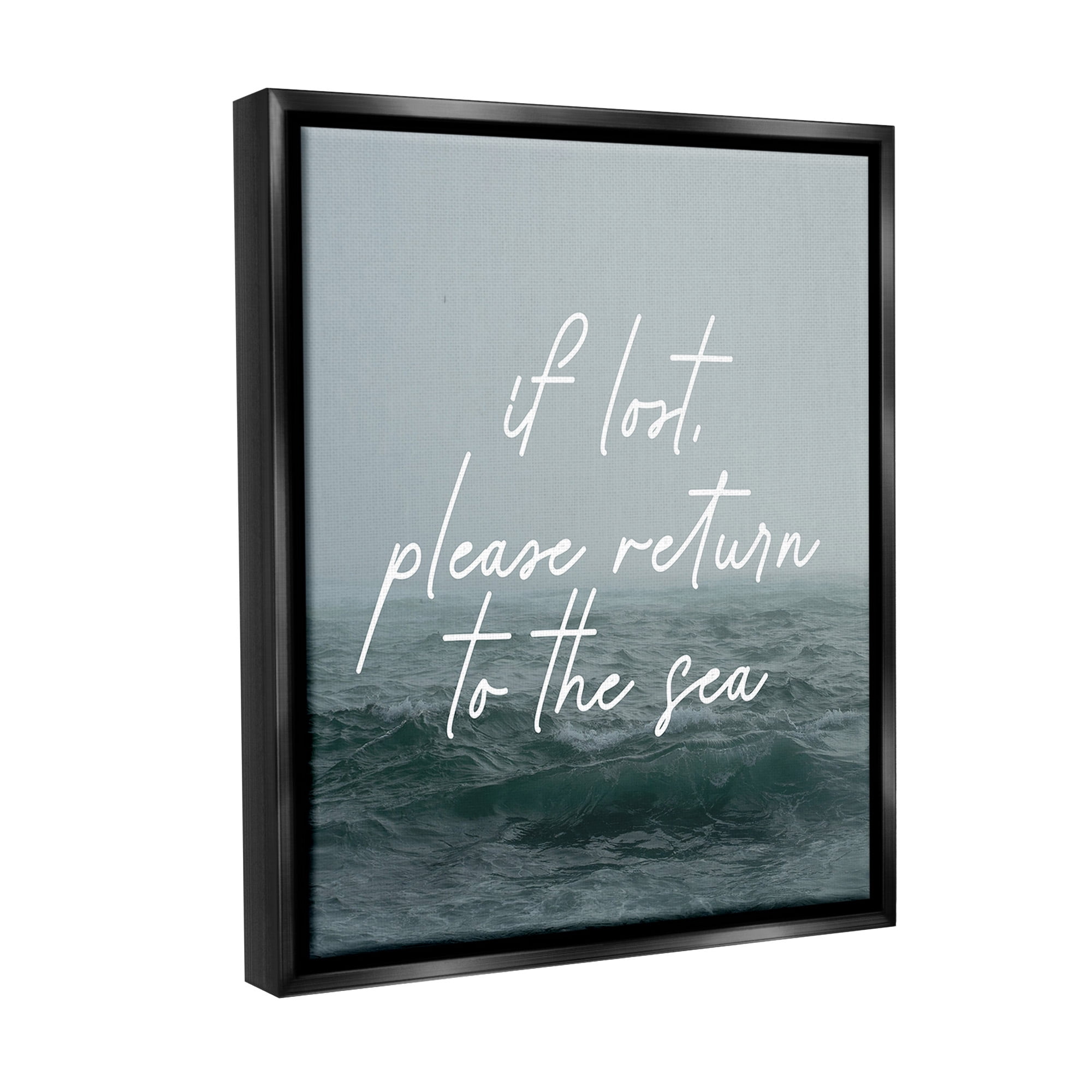 Stupell Industries Return To Sea Phrase Landscape Painting Black Floater Framed Canvas Art Print Wall Art, 17 x 21