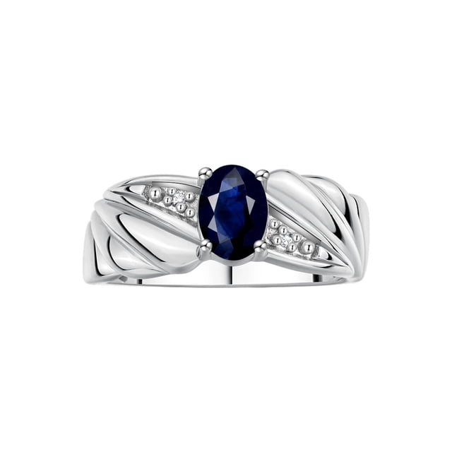 RYLOS Bagues pour Femmes Bague Aile d'Ange en Or Blanc 14K Pierre de Naissance Pierre Précieuse 7X5MM et Diamants Saphir de Septembre Bijoux pour Femmes Taille 6