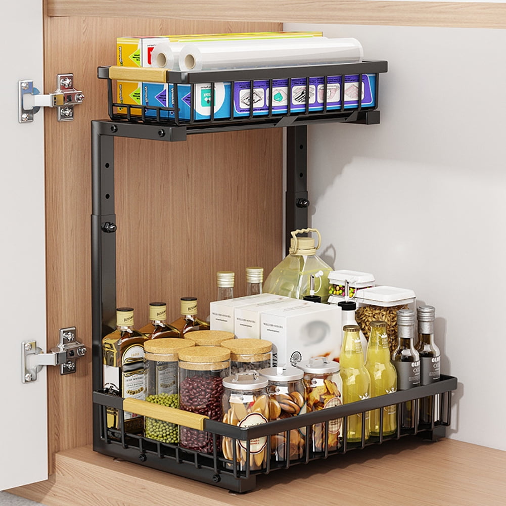 2 TierUnder Sink Organizer, Pull Out Cabinet Organizer  ,Slide Out Sink Shelf, Carbon Steel Cabinet Storage Shelves, Under Sink Storage For Kitchen Bathroom Cabinet