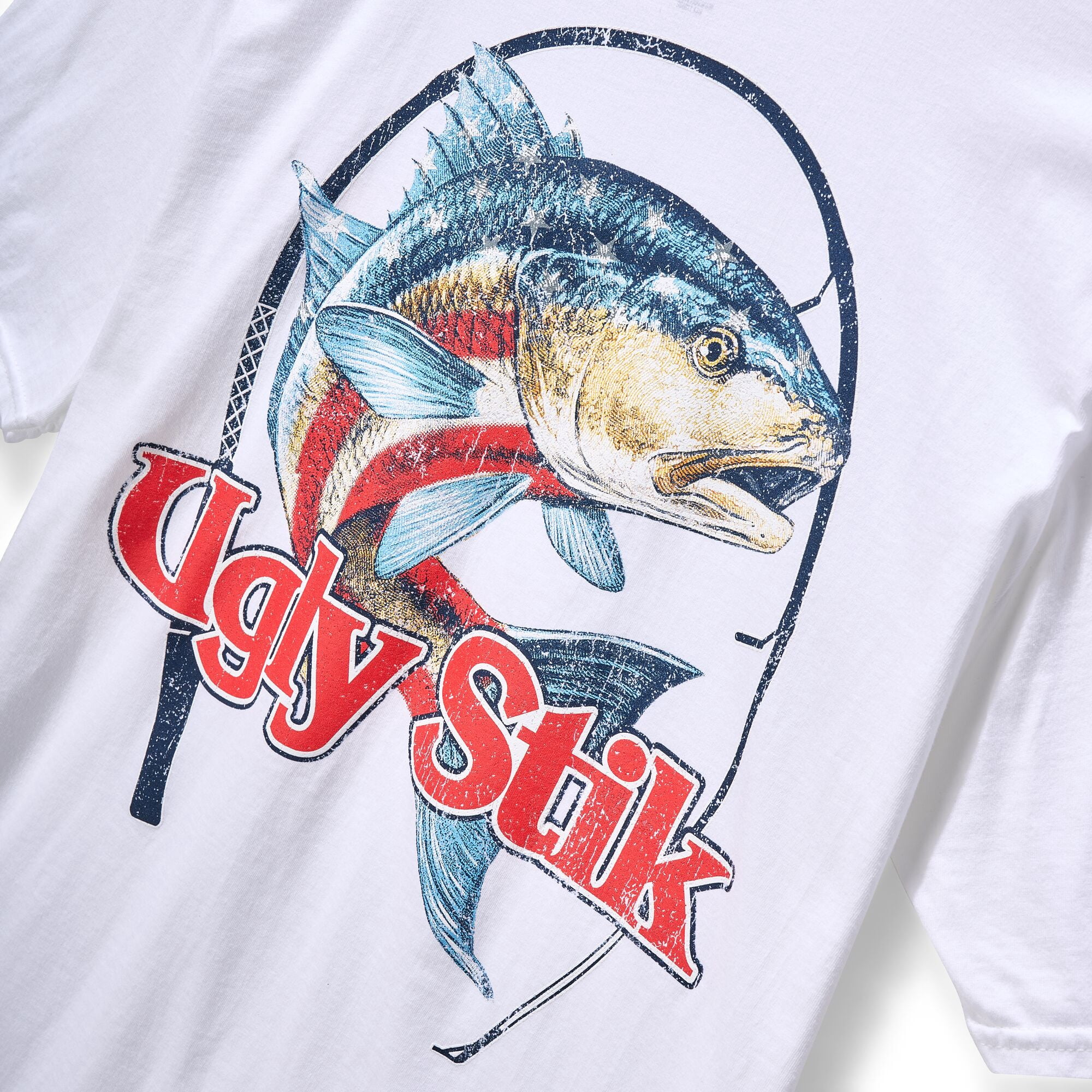 Ugly Stik Redfish Flag Americana T-Shirt, Size L (White)