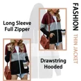 thumbnail image 7 of SWQZVT Womens Full Zip Up Hoodie Long Sleeve Hooded Sweatshirts Color Block Casual Fashion Pockets Fall Winter Jacket Winered Tops Size XL, 7 of 7