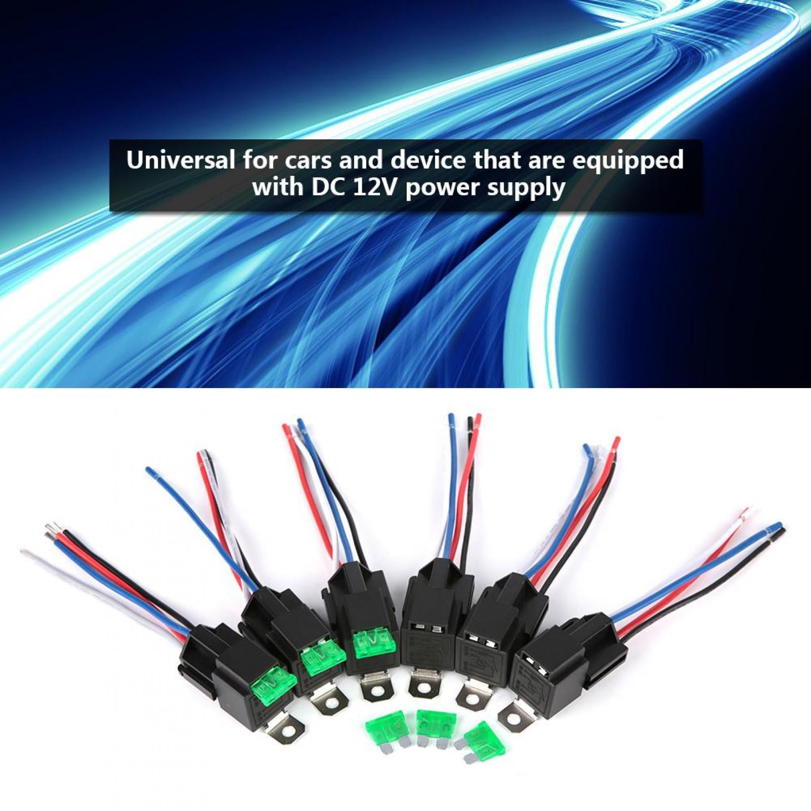 Car Relay Switch Harness Waterproof 6x 4Pin 12V 14AWG Wires 30AMP Fuse Holder 