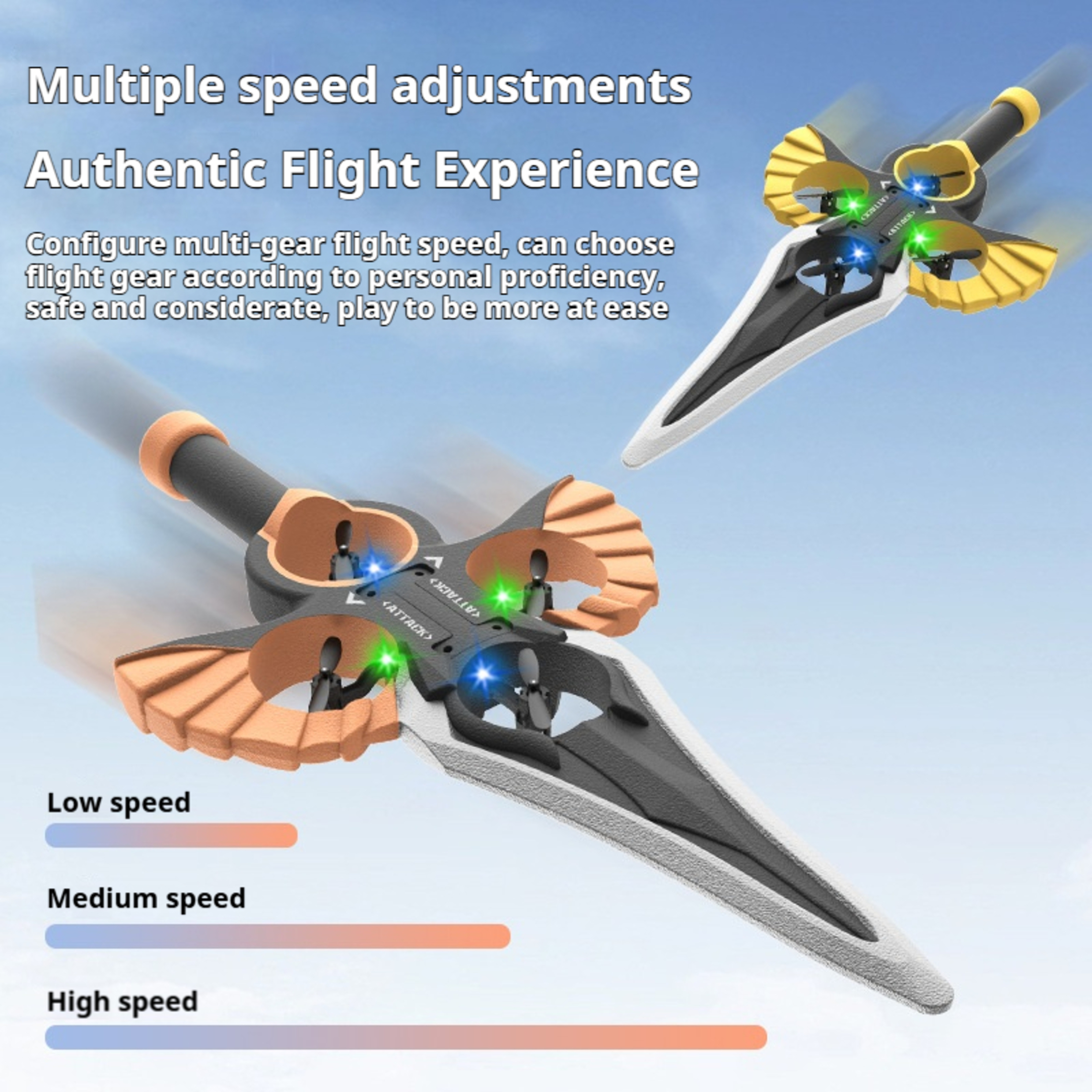 Funtogether Toys Flying Sword RC Drone, 2.4GHz 4-Motor Quadcopter, EPP Foam Material, One-Key Takeoff/Landing with 360° Flips & LED Lights, Easy to Fly Toy for Kids & Beginners