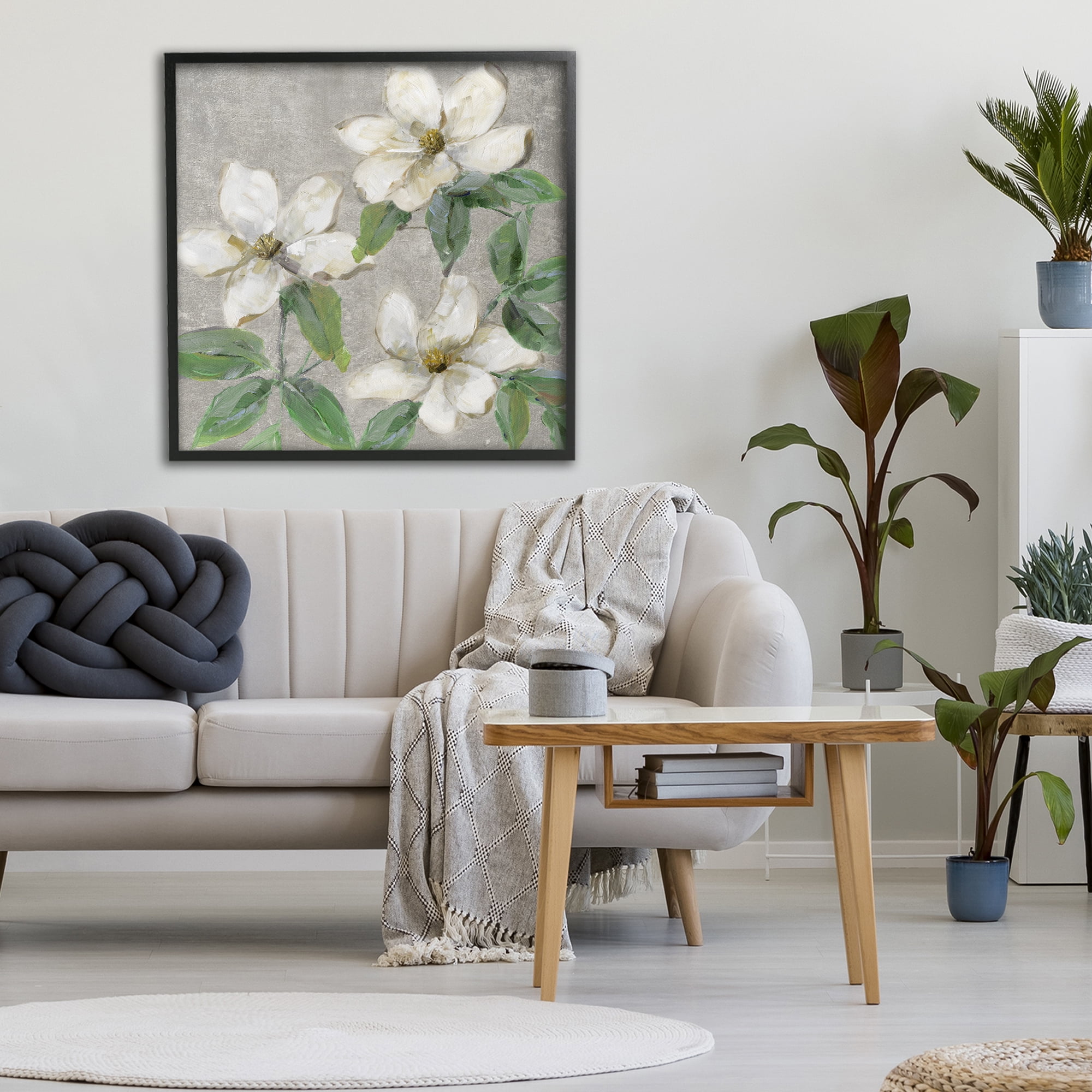 Stupell Industries Ivory Magnolia Trio Black Framed Giclee Art, design by Sally Swatland