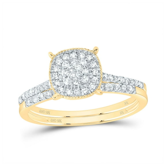 10kt Yellow Gold 3/8 Cttw Diamond Cushion Single Halo Wedding Engagement Anniversary Bridal Set, Women Size: 5-9