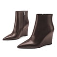 thumbnail image 4 of YDN Women's Pointed Toe Ankle Boots High Wedge Heels with Side Zipper Fashion Dressy Booties Basic Daily Outfit Shoes Size 7 Brown, 4 of 5