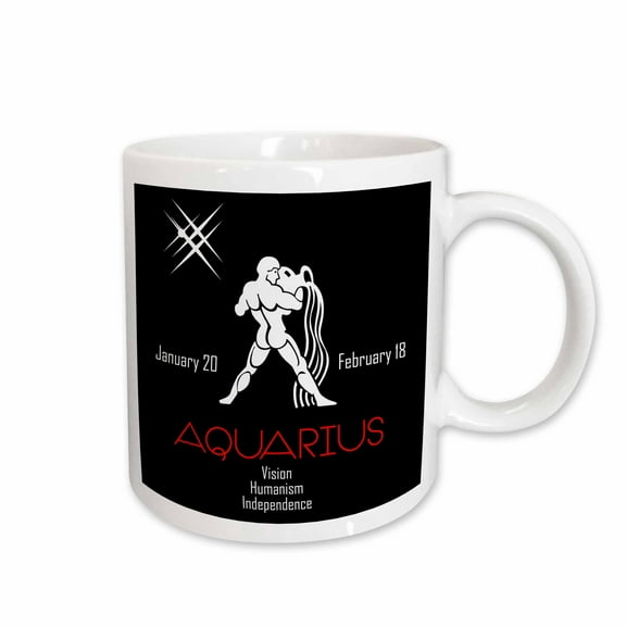 3drose, Zodiac Symbol Aquarius on Black Background, 15oz Mug
