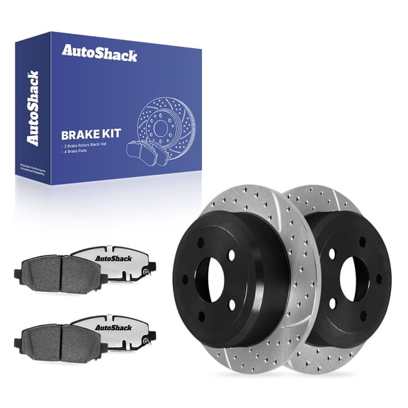 AutoShack Rear Solid Drilled & Slotted E-Coated Brake Rotors   Ceramic Pads 6-PC Brake Kit Replacement for 2018 Jeep Wrangler ShadowGuard 12.44" (316 mm)