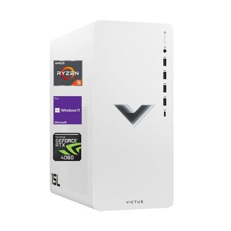 HP Victus 15L Premium Gaming Tower Desktop, AMD Ryzen 5 5600G, GeForce RTX 4060, 32GB RAM, 1TB SSD, RJ45, HDMI, DP Port, Wi-Fi 6, Windows 11 Pro, White