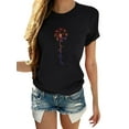 thumbnail image 1 of Daeful Women Tops Short Sleeve Shirts Beach Dandelion Print Basic T Black 3XL, 1 of 2