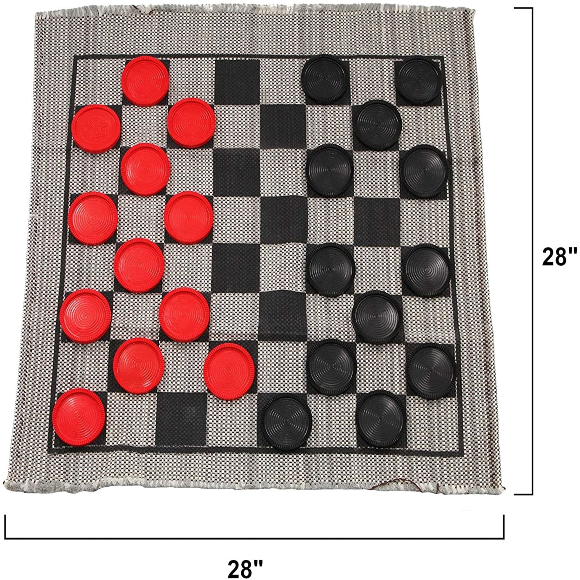 Jumbo Checkers Rug Game, 3 Inch Diameter Pieces (12 Red / 12 Black), Machine Washable, The Giant Original, Classic Family Fun Kid Activity, Lightweight/Travel Friendly, Indoor/Outdoor