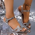 thumbnail image 3 of Rokment Glitter Sequin Butterfly Dressy Sandals for Women Bridal Elegant Bling Square Toe Clear Chunky Block High Heels Summer Dress Shoes 2026 Silver Size 8, 3 of 6