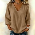 thumbnail image 2 of yoeyez Womens 3/4 Sleeve Length Tops Cotton Gauze V Neck Tshirts Casual Loose Fit Classic Tunic Tee Fall Fashion 2026 Going Out Top Coffee,XL, 2 of 6