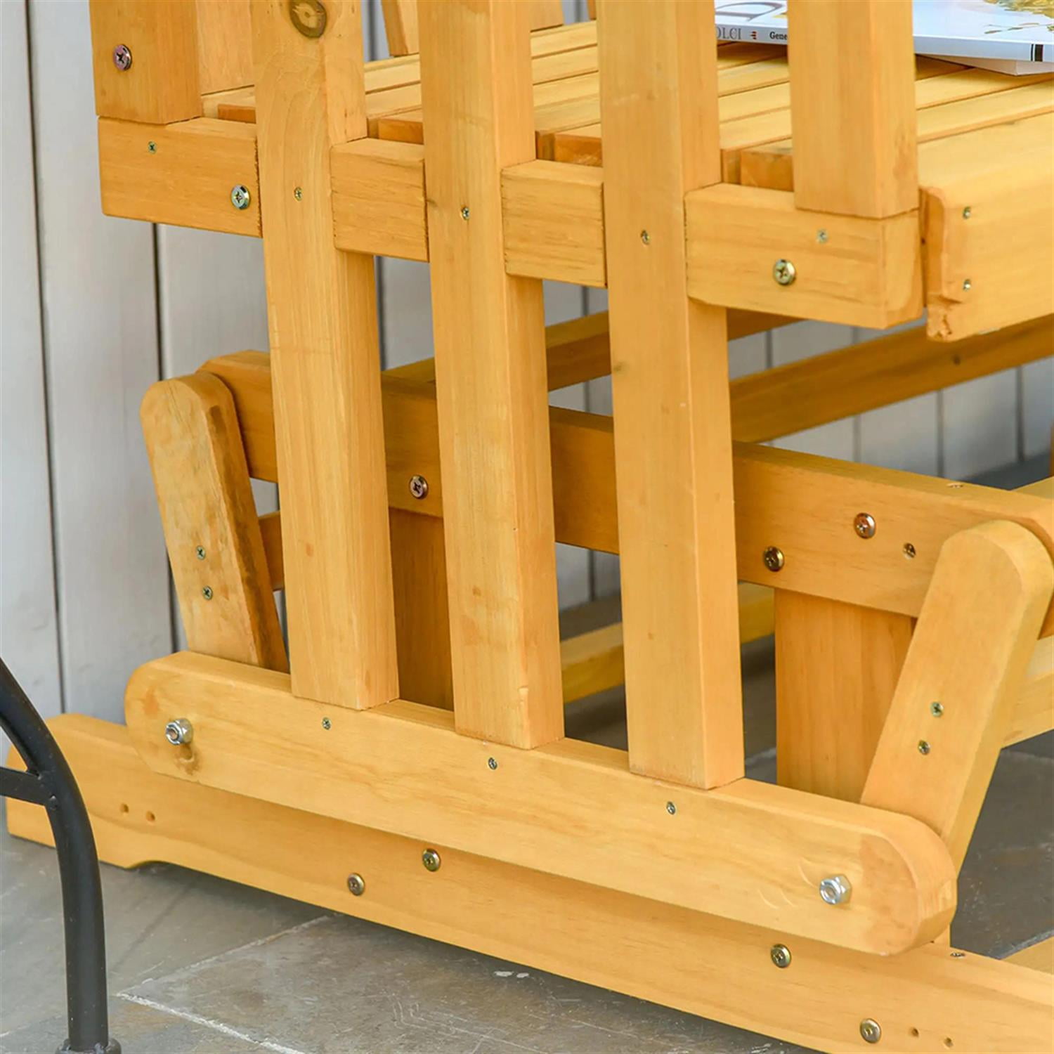 Demi Bonn 2-Person Patio Swing Glider Bench with Wide Armrest, Wood Outdoor Glider Chairs Rocking Chair Loveseat for Backyard Garden Porch, Beige