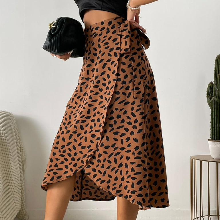 qolati Boho Midi Skirt for Women Floral Print Dressy A Line Skirt