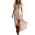 thumbnail image 2 of IUYRTFE Women's Short Sleeve V-Neck Maxi Dress with Asymmetric Ruffle Hem and Side Slit Casual Summer Flowy Long Dress, 2 of 6