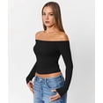 thumbnail image 6 of Womens Long Sleeve Off the Shoulder Tops Going Out Cute Basic Y2K Fall Fashion 2026 Outfits Clothes Black XL, 6 of 9