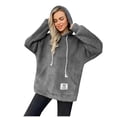 thumbnail image 4 of Trendy Fleece Hoodie for Women with Pocket Fuzzy Casual Warm Oversize Pullover Sweater Top Hooded Sweatshirts Loose (Medium, Gray), 4 of 6