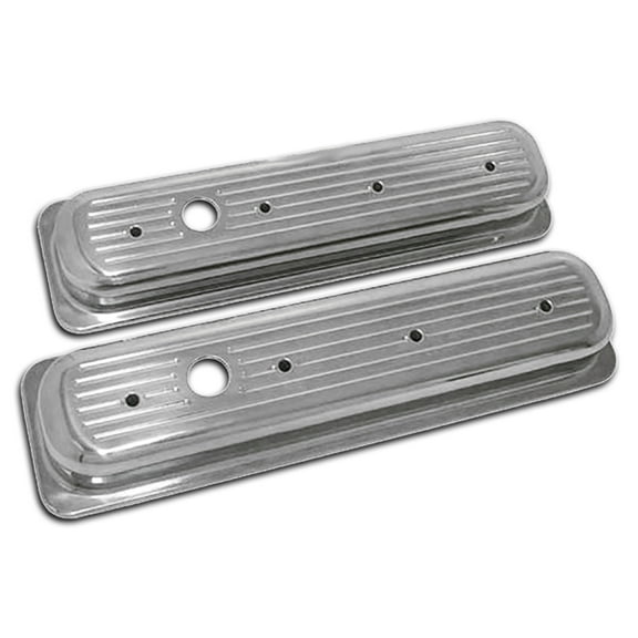 Cobra-Tek 1987-97 Chevy 5.0L 5.7L Short Polished Al Center Bolt Valve Covers Ball Milled