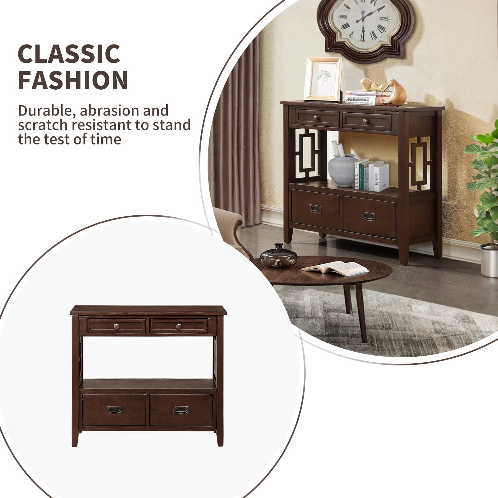 36'' Farmhouse Console Table,Pine Wood Entryway Table with 4 Drawers & 1 Storage Shelf for Entryway Living Room Hallway Kitchen (Espresso)