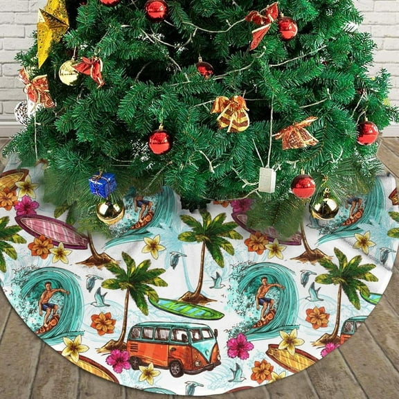 Christmas Tree Skirt, 30"" Hawaiian Style for Christmas Decorations&Ornaments, Black