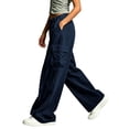 thumbnail image 6 of LEAVINGSUO Wide Leg Cargo Pants for Women Plus Size Elastic Waist Cargo Pants Casual Loose Wide Leg Trousers With Side Pockets Navy XL, 6 of 8