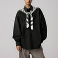 thumbnail image 1 of TINZ Detachable Shawl Collar Striped Long Sleeve Shirt For Comfort Formal Casual Business Wear With Stylish Design And Versatile Functionality Mens Flannel Shirts Long Sleeve Baggy Shirts, 1 of 3